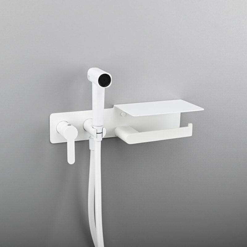 New 2024 design Color 2 in 1 Wall Mounted Bidet hand Held Sprayer hot and cold mixer with toilet Iphone paper holder