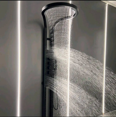 Waterfall Black Brass  Wall Mounted Multifunction Bathroom Waterfall Rainfall Shower Head Set System Panel