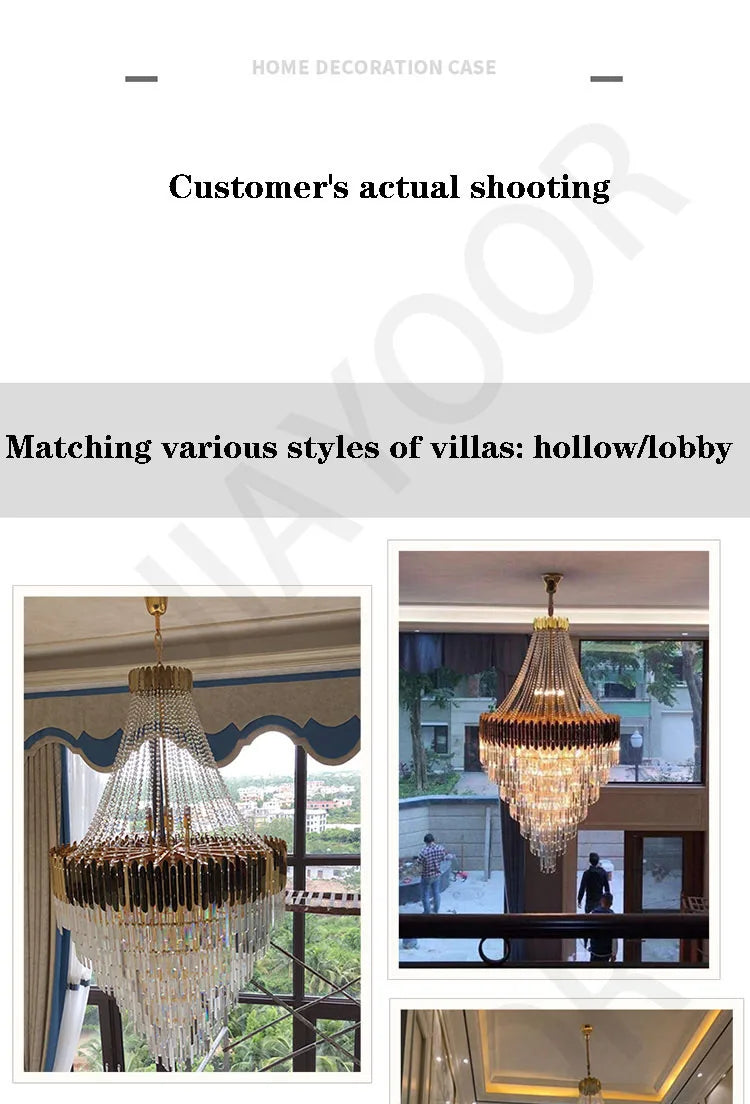 Crystal Lamp Hotel Lobby Ceiling Light European Villa Living Room Duplex Middle Floor Hollow Rotating Staircase Long Ceiling