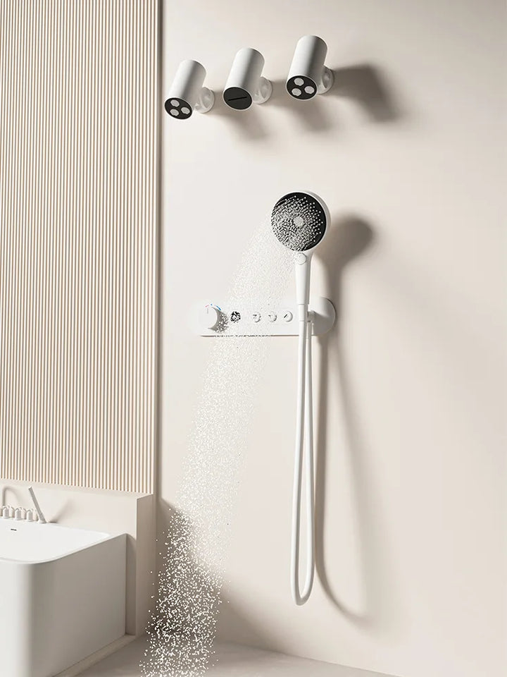 Constant Temperature White Embedded Wall-Mounted Rainfall Shower System with Intelligent Digital Display