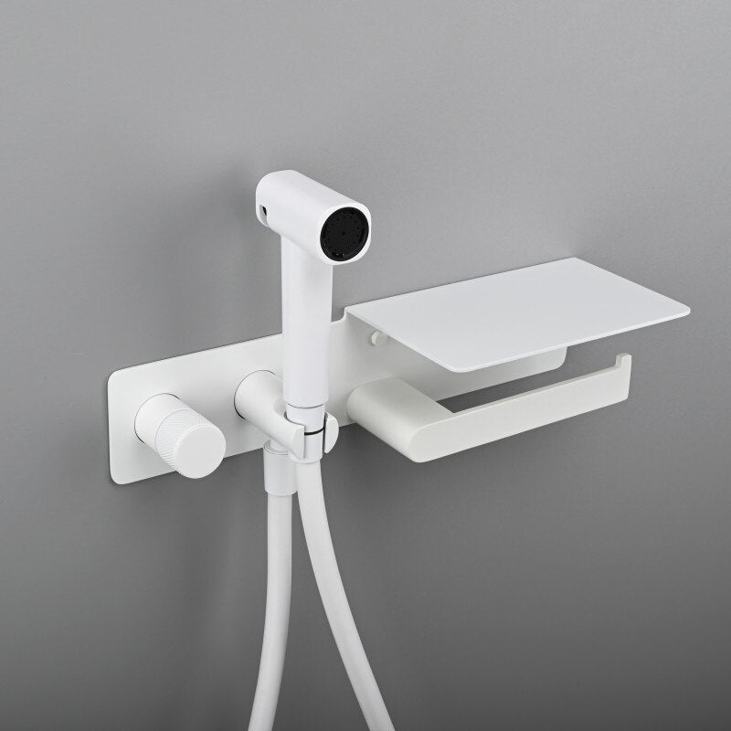 New 2024 design Color 2 in 1 Wall Mounted Bidet hand Held Sprayer hot and cold mixer with toilet Iphone paper holder