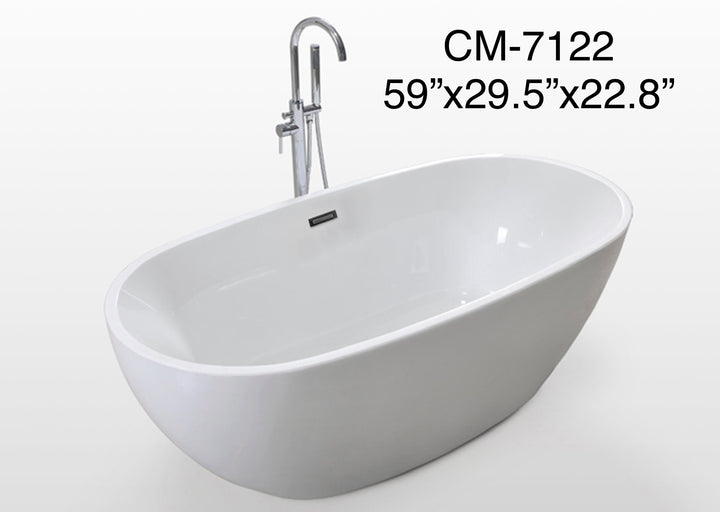 WHITE ACRYLIC FREESTANDING BATHTUB OVAL SHAPE 59"