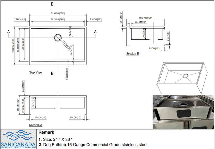 Dog bath tub mudroom washing station 16 gauge commercial grade stainless steel