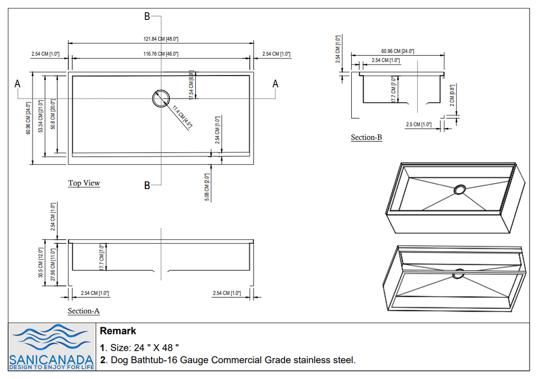 Dog bath tub mudroom washing station 16 gauge commercial grade stainless steel