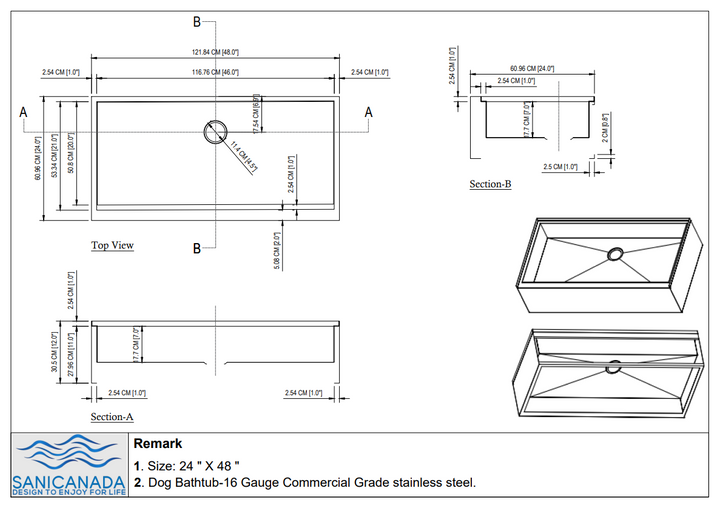 Dog bath tub mudroom washing station 16 gauge commercial grade stainless steel