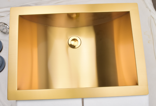 Brushed Gold Rectangular 16 gauge Stainless Steel Undermount Bathroom sink