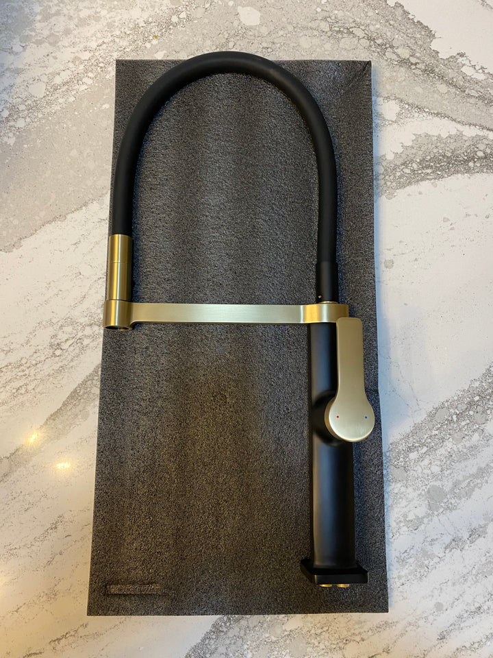 New 2025 design Barolo-Nordic design-Black with brushed gold -black matte-gun grey  tall 21" pull our dual spray kitchen faucet