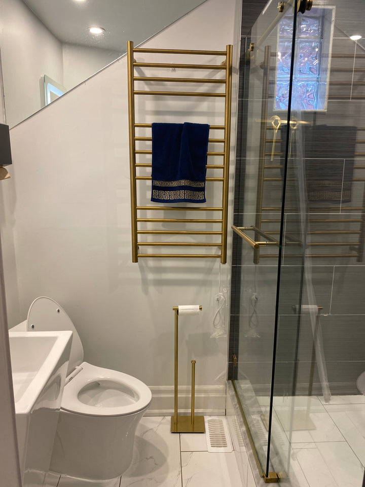 Brushed Gold Electric Hardwire Bathroom Towel Rail Warmer 24"X 42"