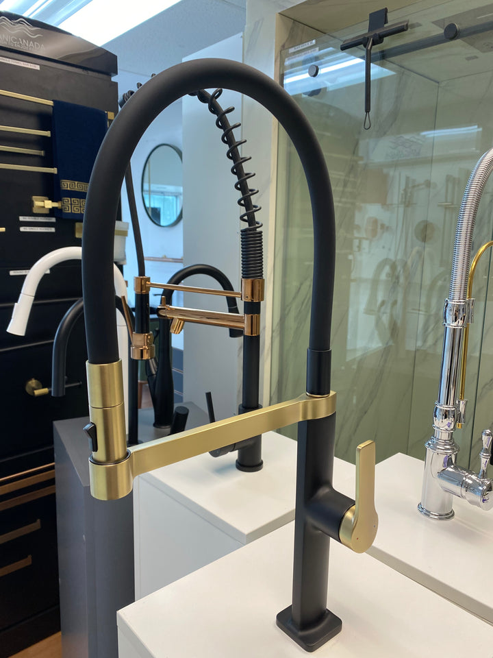 New 2025 design Barolo-Nordic design-Black with brushed gold -black matte-gun grey  tall 21" pull our dual spray kitchen faucet