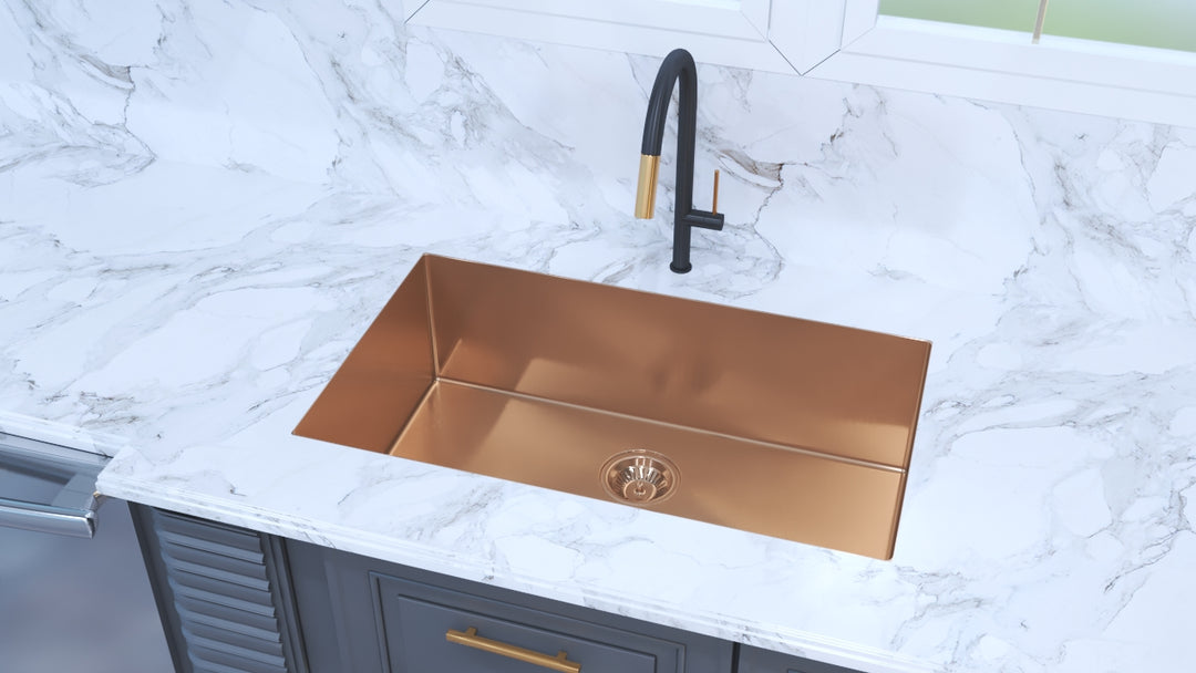 Brushed Gold Undermount 16 Gauge Commercial Grade Kitchen Sink Single Bowl 304 Stainless Steel with Nano Coated Technology