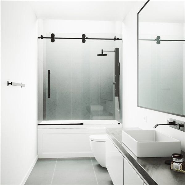 Black Matte Frameless Sliding Bathtub Shower Door 10mm size 60"x60"