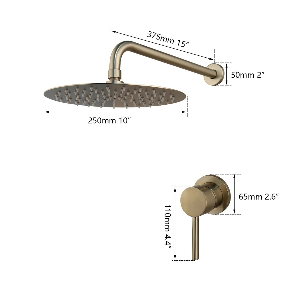 Brushed Gold Round 8 Inch Rain Head Pressure balance Shower Kit