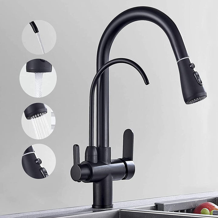 Black 2 way kitchen and cold water filter faucet