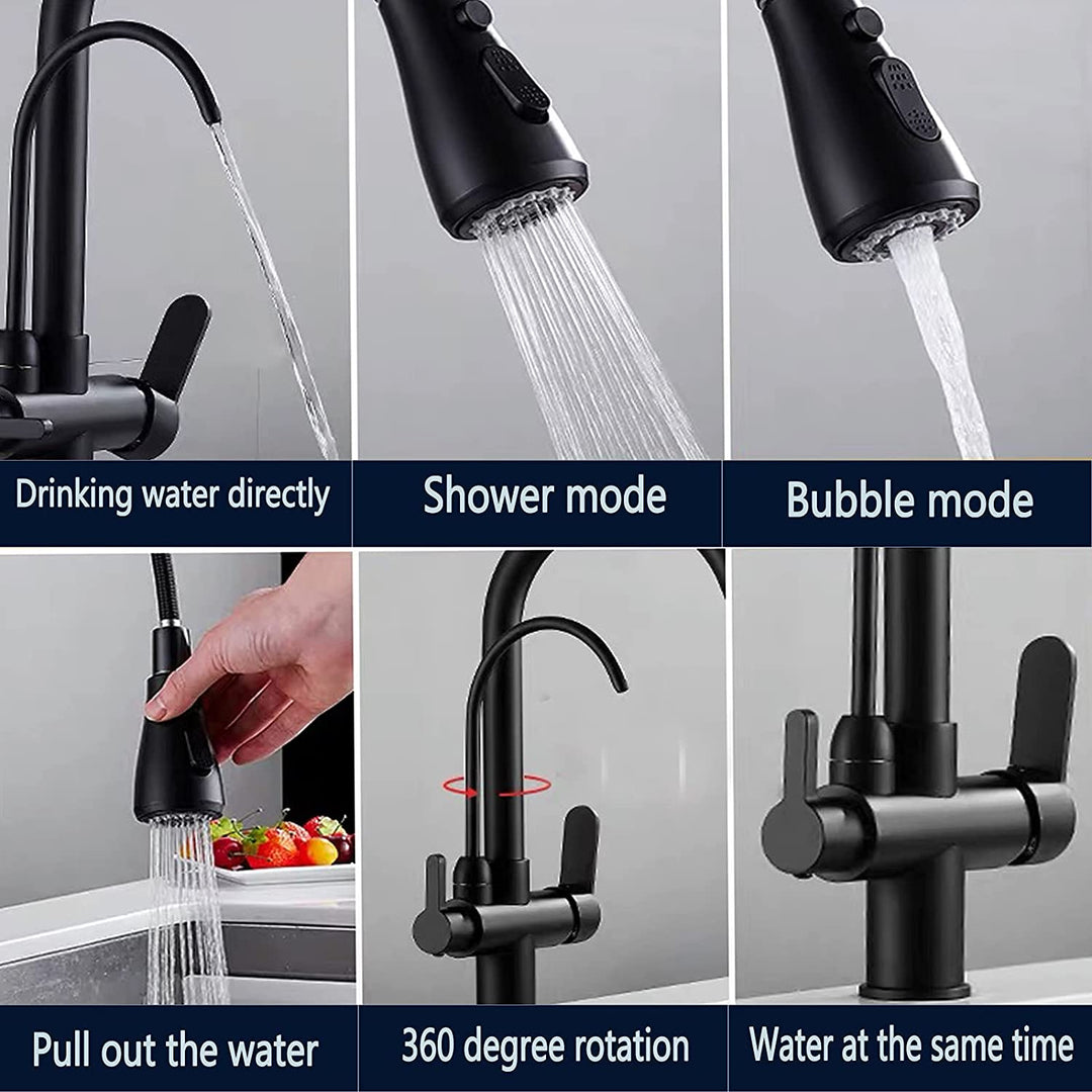 Black 2 way kitchen and cold water filter faucet