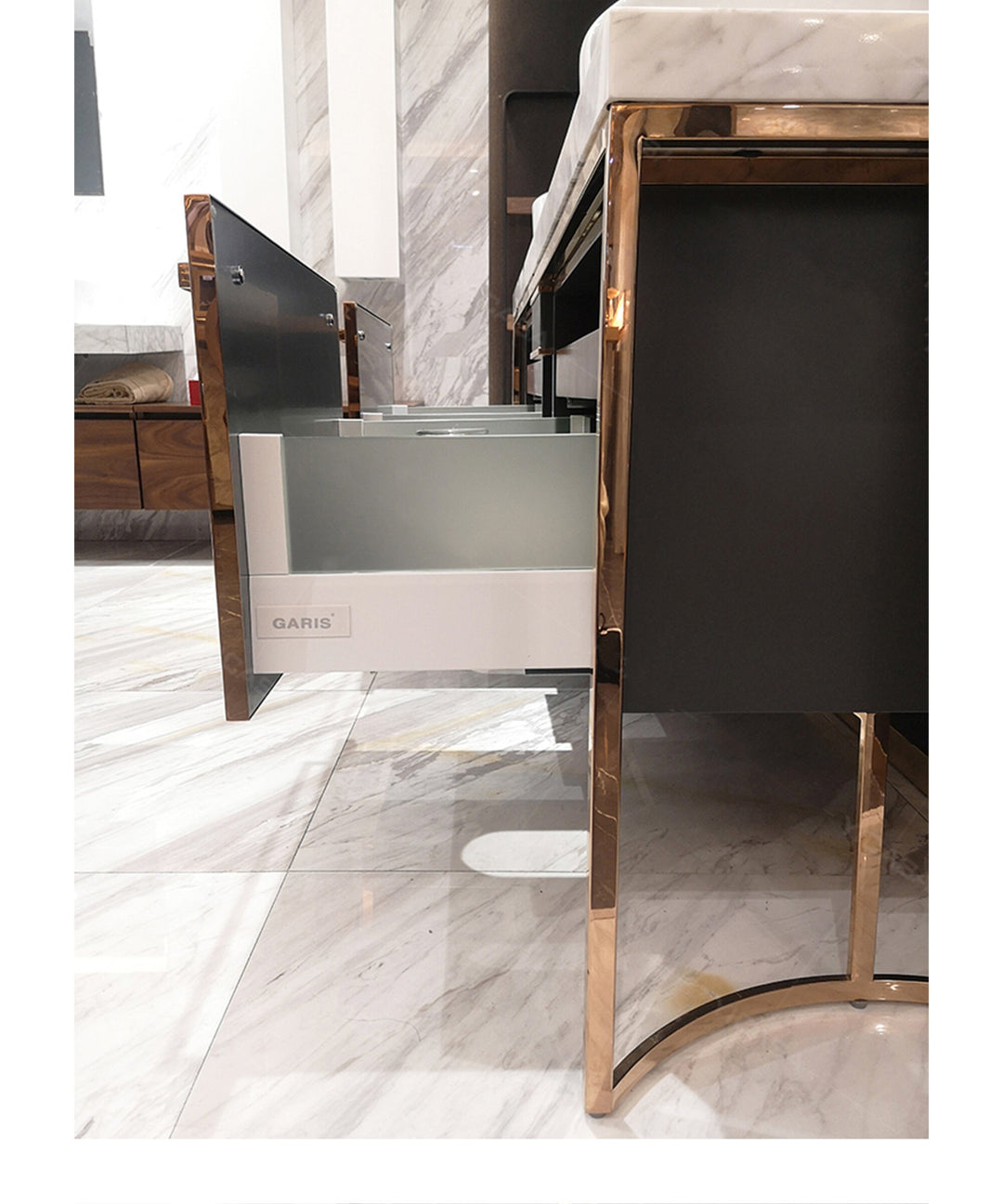 Bulgari Grey Gloss with Rose Gold -Marble Top Single Bowl Bathroom Vanity