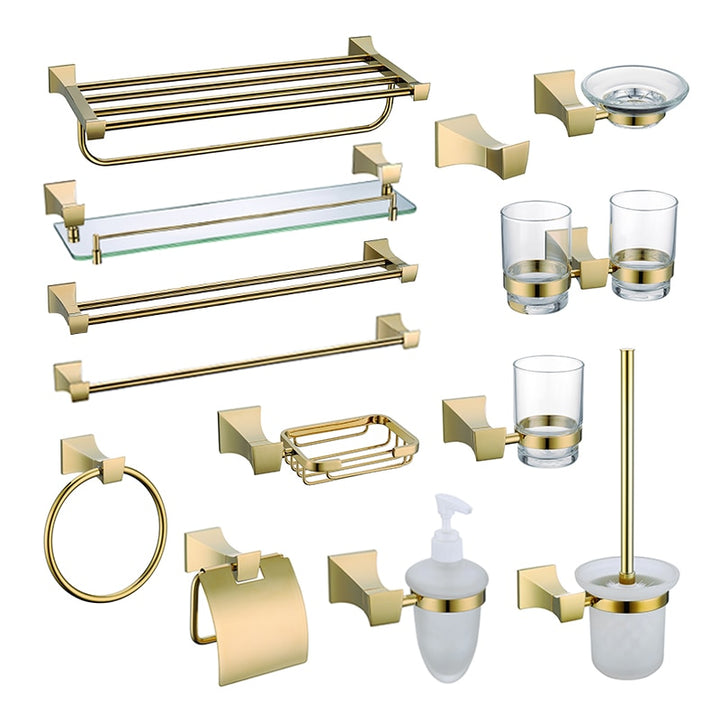 Gold polished brass square bathroom accessories