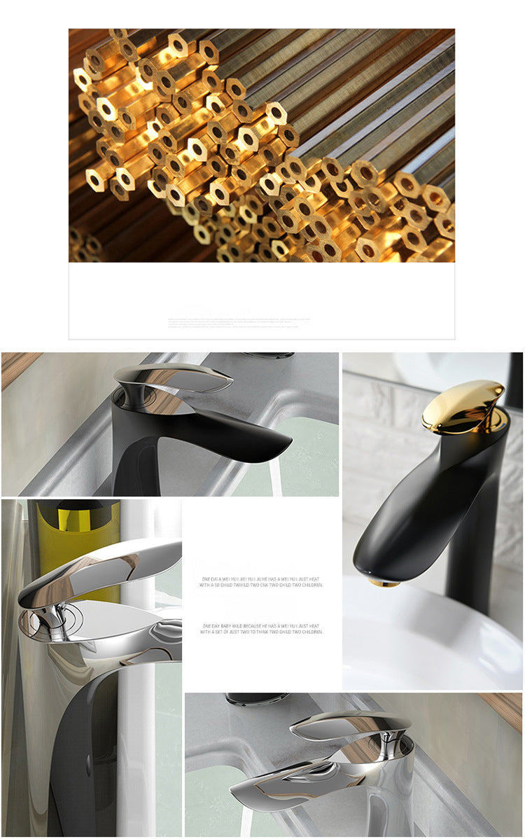 White with gold single hole bathroom faucet short and tall