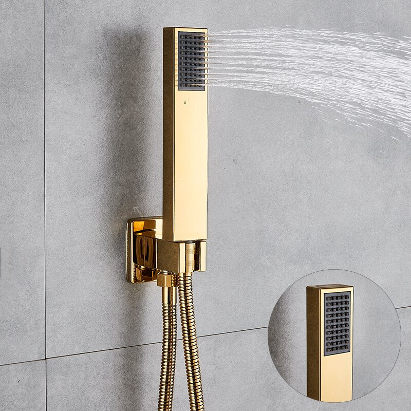 Gold polished led power 3 way function diverter control with 6 body jets shower kit