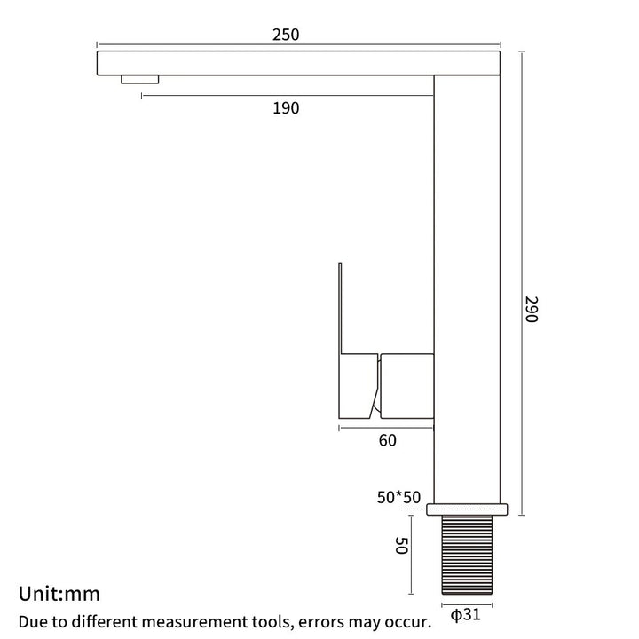 Matted Black Modern Square Euro Style NO pull Out Kitchen Faucet