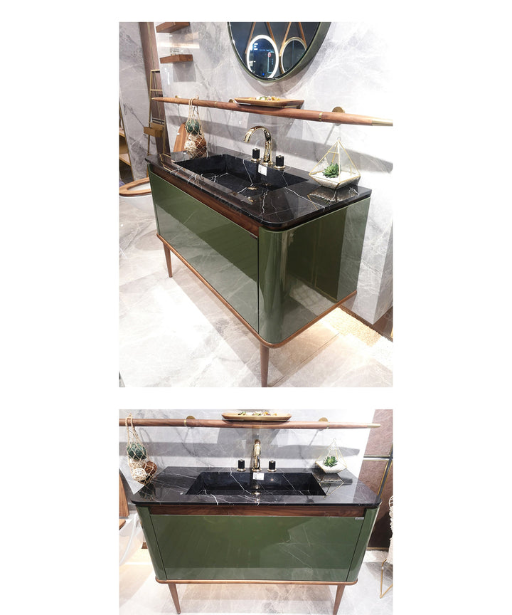 Turin-Green  single bowl 2 Front Legs Solid Walnut Wood Bathroom Vanity Set 48"