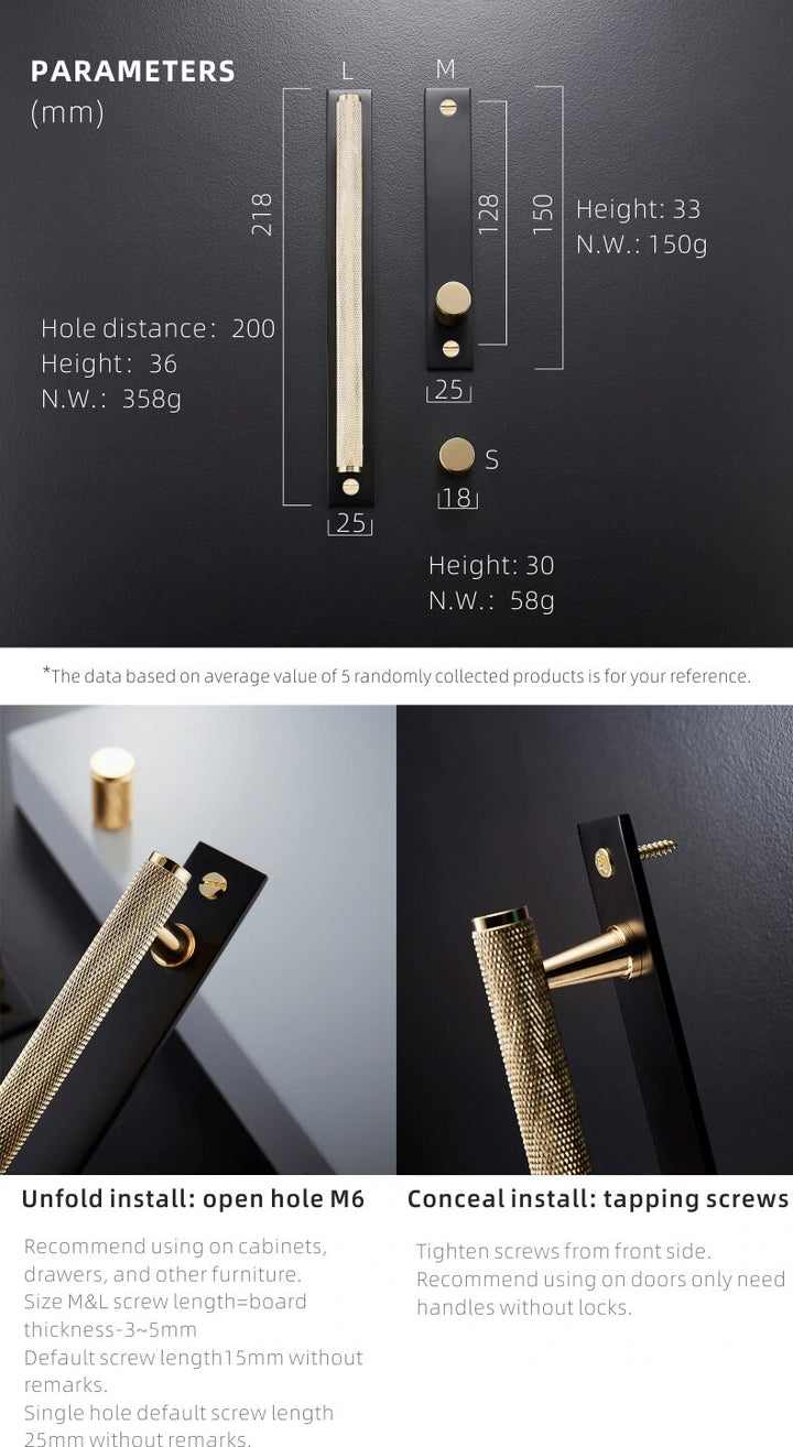 Brushed gold or Polished Gold and Black Cabinet Door handles and knobs