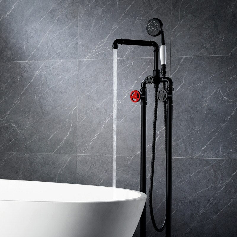 Black Matte Industrial Victorian Style Free Standing Tub Filler