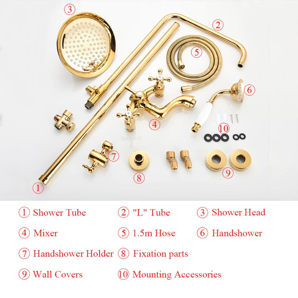 Gold Polished Antique Victorian Exposed Shower System Kit