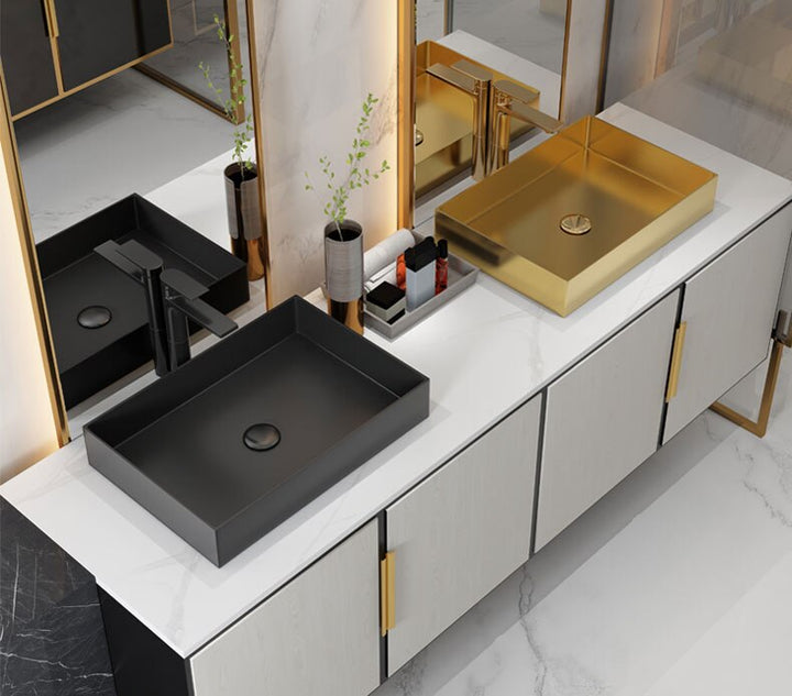 Gun Grey - Brushed Gold- Black  Rectangular Stainless Steel Sink