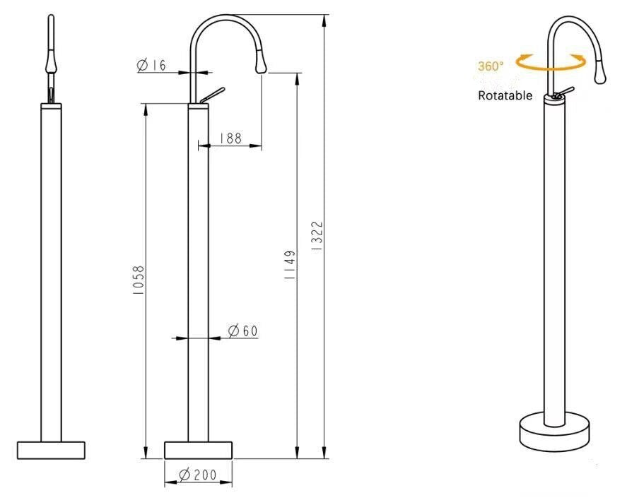 White-Black-Chrome- Gold Free Standing Tall Basin Bathroom Faucet