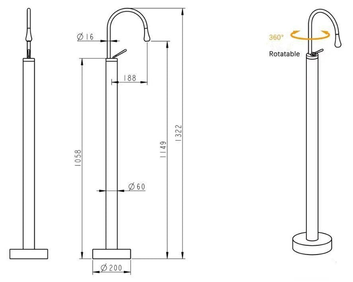 White-Black-Chrome- Gold Free Standing Tall Basin Bathroom Faucet