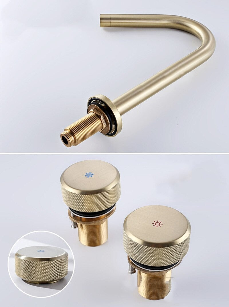 Brushed Gold- Matte Black 8 Inch Wide Spread Bathroom Faucet