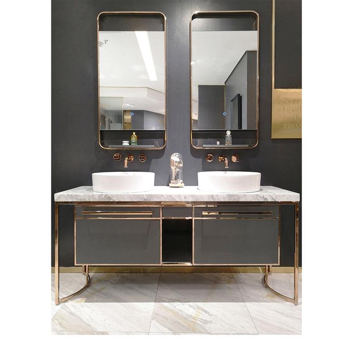 Bulgari Grey Gloss with Rose Gold -Marble Top Single Bowl Bathroom Vanity