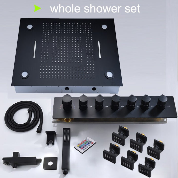 Black matte 24X24 inch rain head with smart led shower system