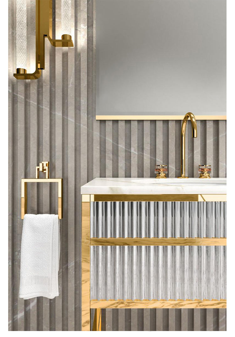 Dolce-Grey Vanity Cabinet With Gold Color Stainless Steel And Gold Color Side Cabinet 60" inches