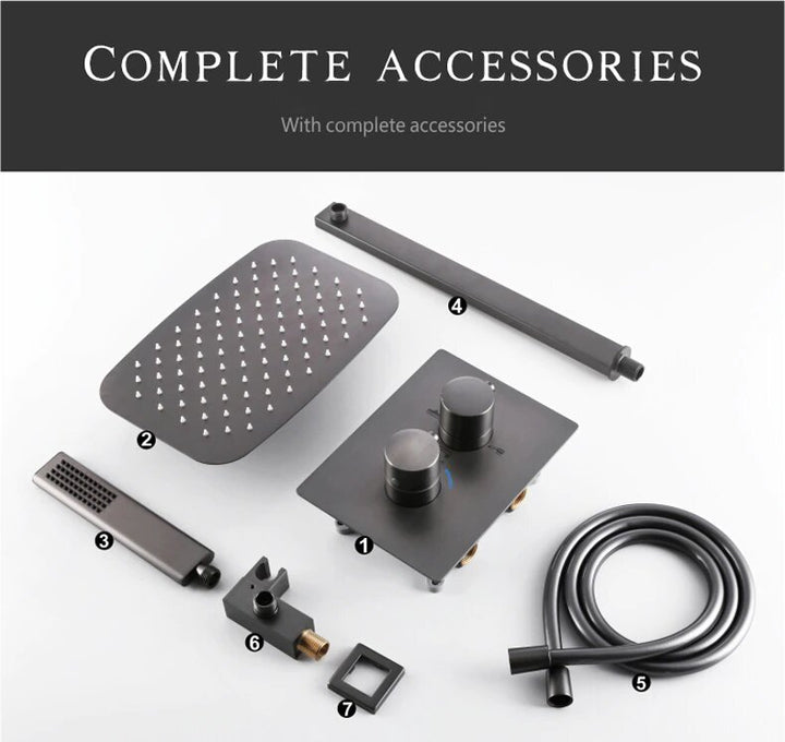 Gun metal  square 2 and 3 way thermostaitc shower kit