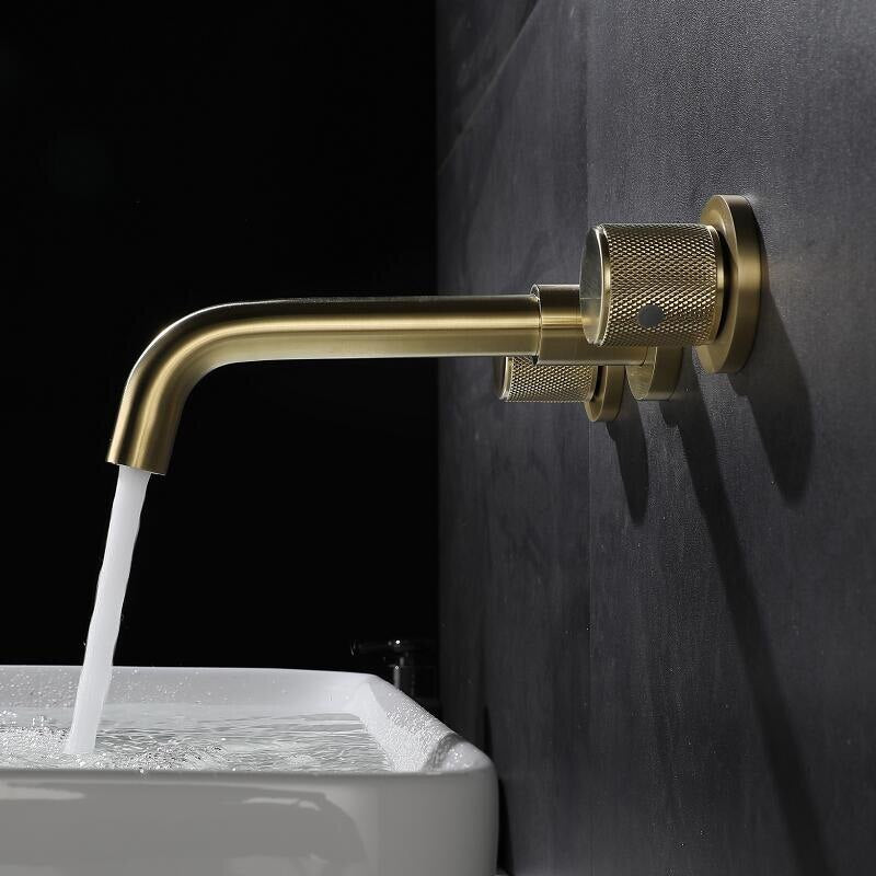 Brushed Gold Wall Mounted Bathroom Faucet