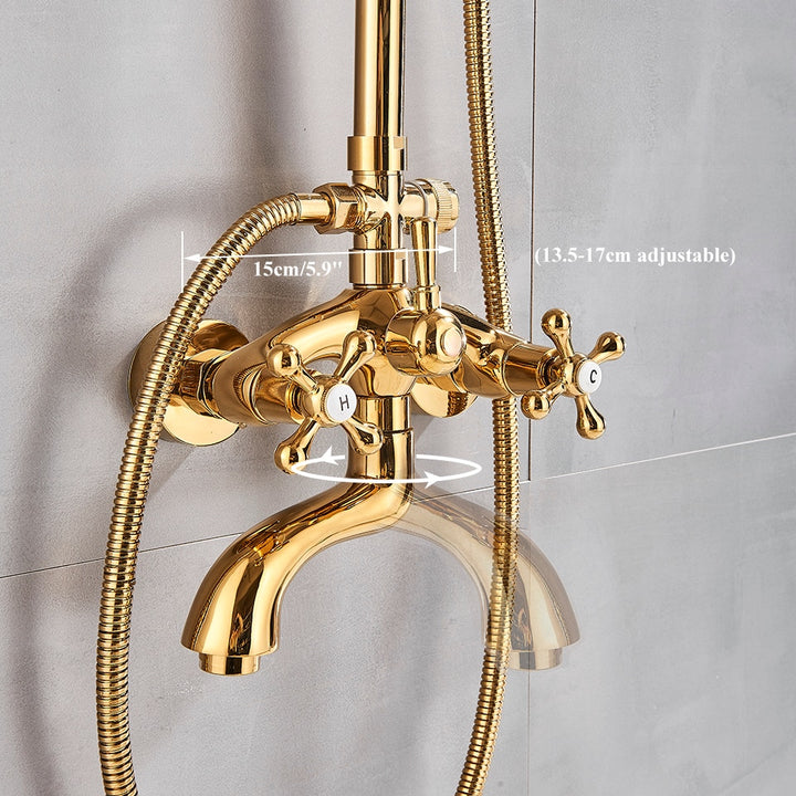 Gold Polished Antique Victorian Exposed Shower System Kit