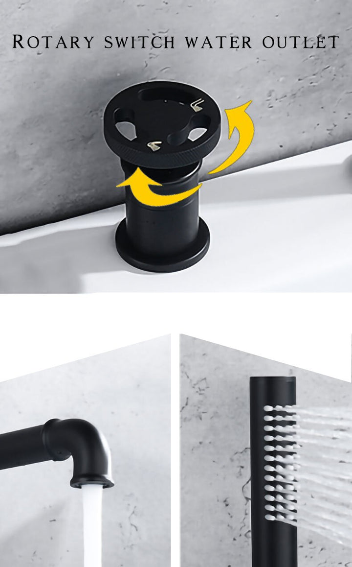 Black matte victorian industrial deckmount bathtub filler faucet set