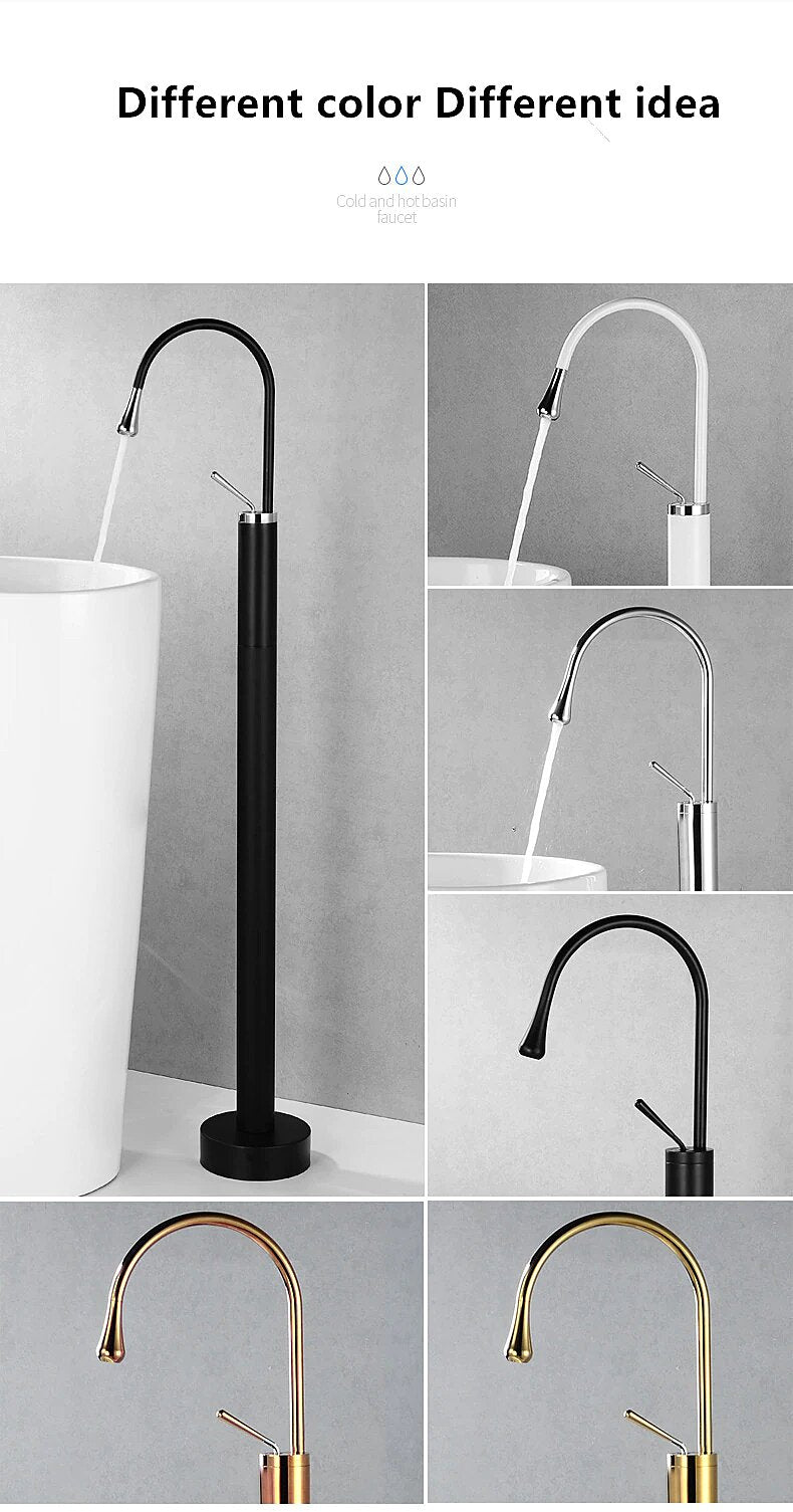 Gold-Black Matte-White- Freestanding Tall Floormounted Basin Faucet