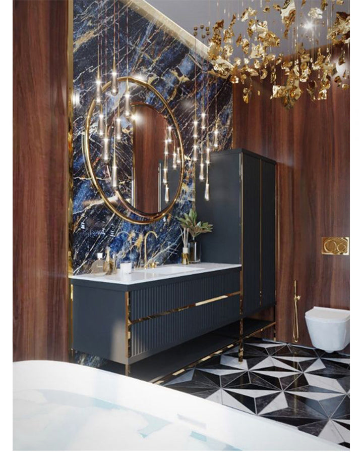 Verona-Navy Blue with Gold or Brushed Gold Trim Freestanding Bathroom Vanity Art Deco Design