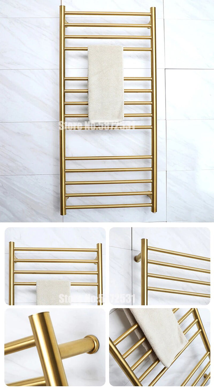 Brushed Gold Electric Hardwire Bathroom Towel Rail Warmer 24"X 42"