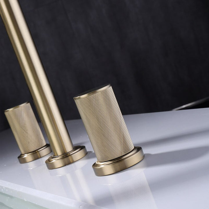 Brushed gold 8" inch wide spread bathroom faucet