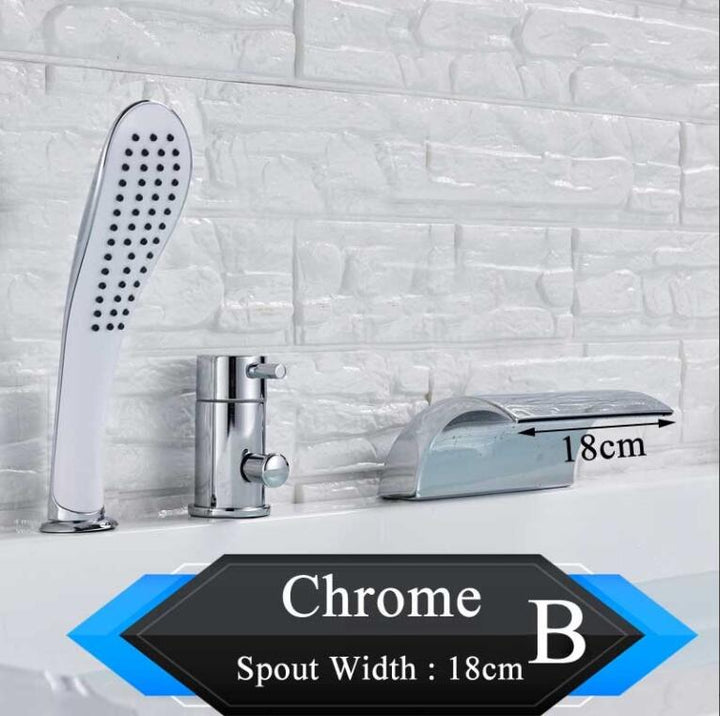 Chrome Waterfall 3 holes Bathtub filler faucet set