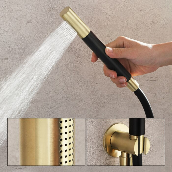 Bergen-Nordic Industrial design brushed gold 3 seperate volume control pressure balance 2 way shower kit