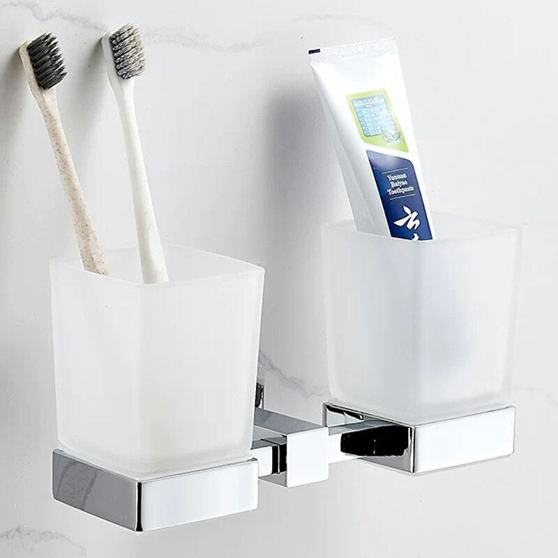 Chrome square bathroom accessories