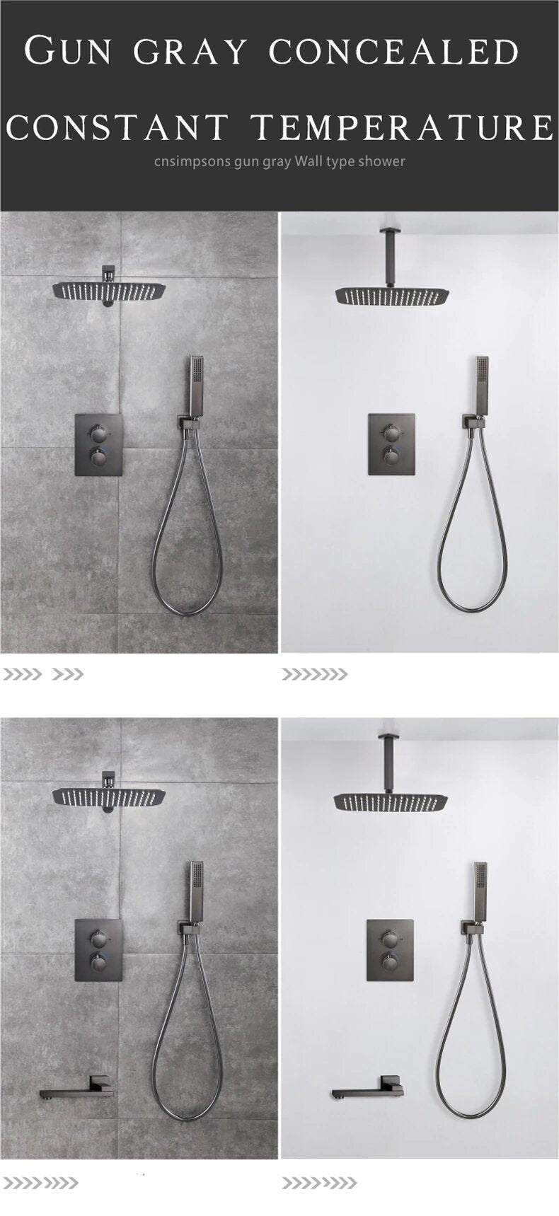 Gun metal  square 2 and 3 way thermostaitc shower kit