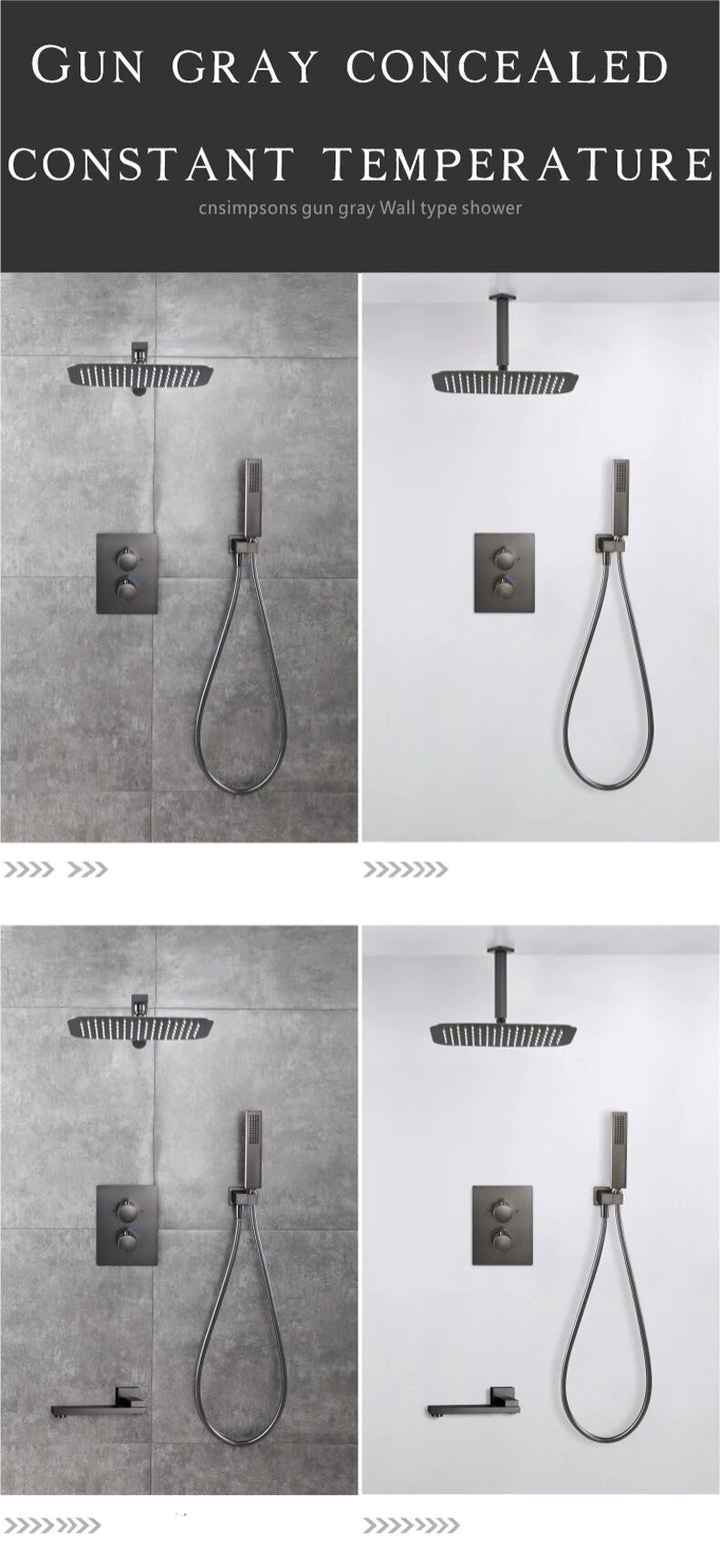 Gun metal  square 2 and 3 way thermostaitc shower kit