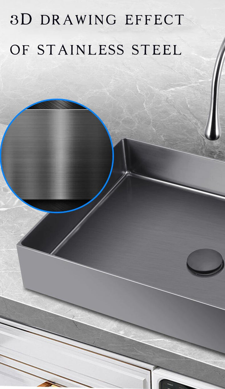 Gun Grey - Brushed Gold- Black  Rectangular Stainless Steel Sink