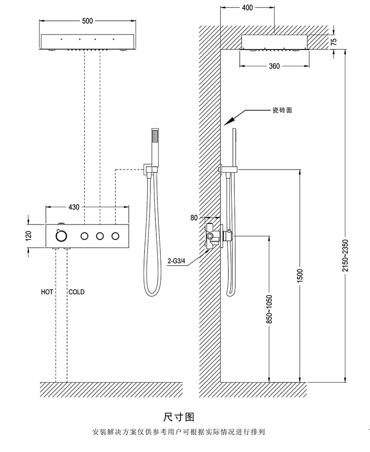 Gold Polished Ceiling Flushmount LED-Waterfall Raind Head Size  20"X 14"  or 4 Way Mixer Valve Thermostatic Shower Kit