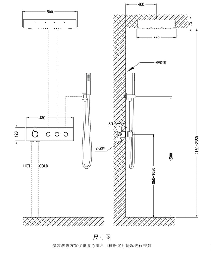 Gold Polished Ceiling Flushmount LED-Waterfall Raind Head Size  20"X 14"  or 4 Way Mixer Valve Thermostatic Shower Kit